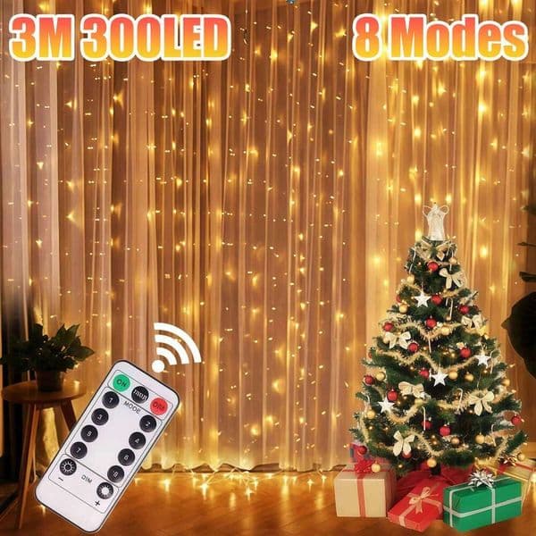 Christmas Curtain LED String Garland Festival 8 Modes USB Remote Control Holiday Wedding Fairy Lights for Bedroom Decor 26H0320