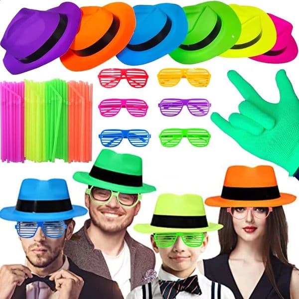 6 12 24 30 pcs Neon Party Supplies Neon Formal Hats Glow in The UV Light Party Fluorescent Hat UV Light Party Decorations Adults 260318