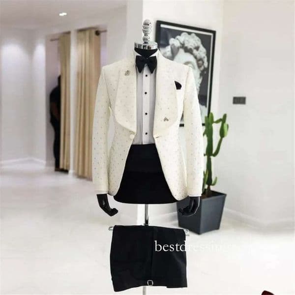 Luxury Groom Wedding Suits Cyrstals Beaded Mens Tuxedos Custom Made Single Breasted Prom Blazer Sets Banquet Dinner Clothing D05 B0320