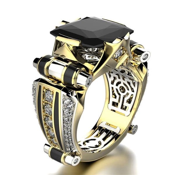 925 Sterling Silver Plated Black Diamond Ring 18K Gold Champagne Cubic Zirconia Rings CZ Multi Row Diamond Ring Engagement Wedding Ring Full size 6-13