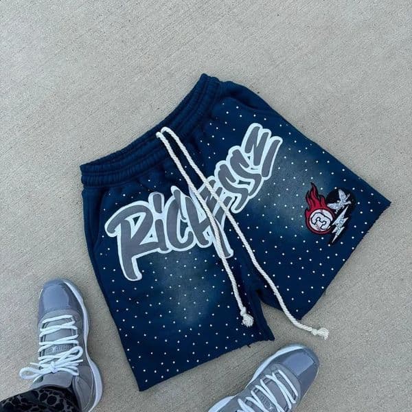 American fashion casual street letter printing mens shorts rhinestone drawstring quick-drying casual jogging pants 260317