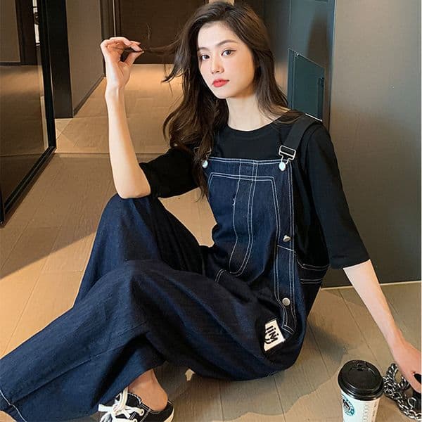 Youthful And Fashionable Denim Overalls For Women New Spring And Autumn Essentials Korean Style Chic Designer Pants Loose Wide-leg Versatile Essential Shorts