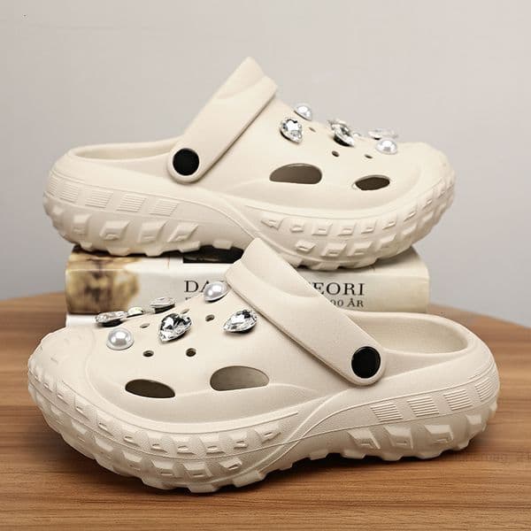 Beach Platform Heeled Womens Sandals Mid Soft Light Female Footwear Shiny Crystal Hole Clogs Fashion Chunky Shoes for Ladi 49