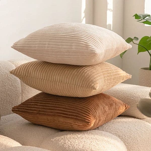 Boho Faux Fur Plush Throw Pillow Covers Super Soft Striped Square Plush Pillowcase for Home Living Room Sofa Couch Cushion Decor 260311