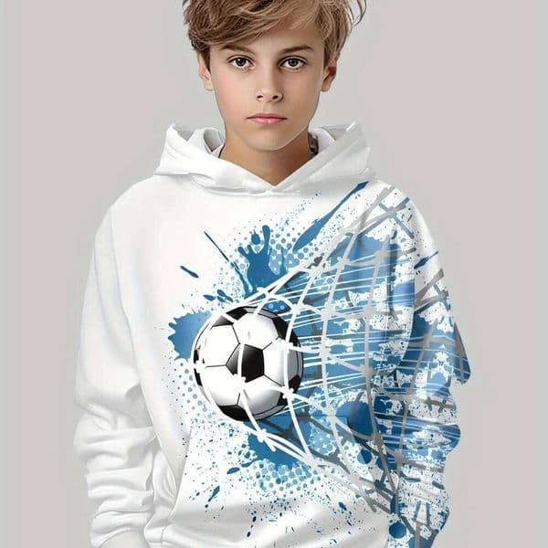 Kids Hoodies Long Sleeve 3D Footbaii Print Children Spring Fall Clothes Casual Outdoor Active Boys Clothing Tops S260319