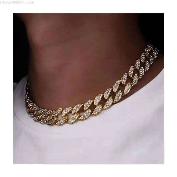 FY Hip Hop Necklaces 13mm Exquisite Gold Plated Rhinestone Crystal Diamond Iced Out Golden Miami Cuban Link Chain Necklace Men 26W0320