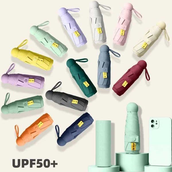 UPF50 Mini Capsule Folding Umbrella Vinyl Portable Sun Rain Umbrella UV Sunshade Small Pocket Parasol for Dual Use Protection H260319