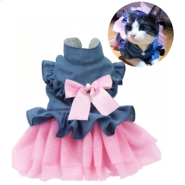 Denim Sphynx Cat Dress Skirt Summer Girl Female Pet Clothes for Cats Gotas Kitten Garfield Dresses mascotas Costume Dog Clothing 260318