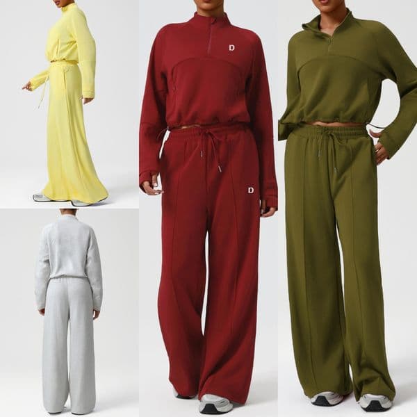 A1304 3D Sweater Sports Leisure Yoga Clothes Long Sleeve Coat Half Zipper Fitness Clothes High Waist Drawstring Sports Pants Yoga Wide-leg Pants