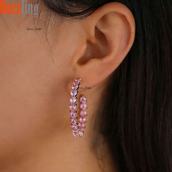 Foreign Trade Heart-Shaped Exaggerated Personality Design Sense Heart Moissanite Inlaid Hoop High-End Versatile Earrings