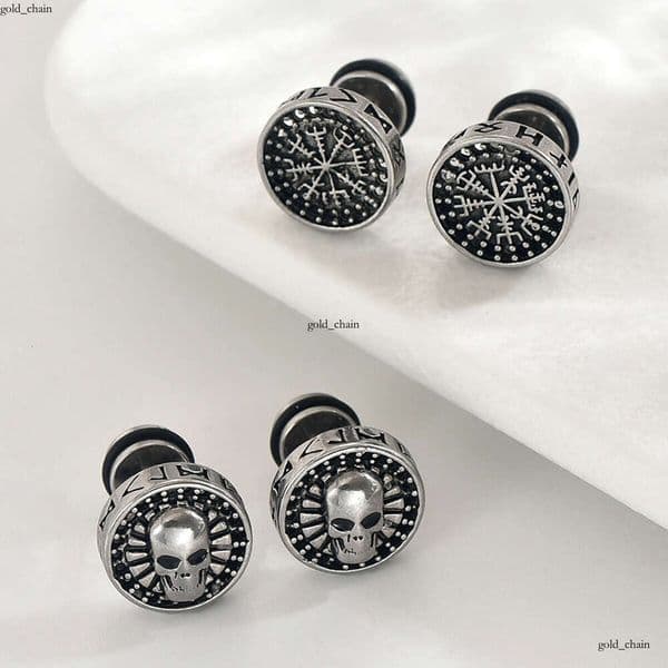 Jewelry Men's Artistic Retro Cool Round Snowflake Skull Personality Trend Earrings