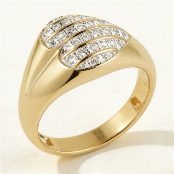 Heart Iced Diamond Ring Cluster Vintage Style Statement Ring For Women 14K Gold Plated Handmade Anniversary Ring Valentine Mothers Day Gift