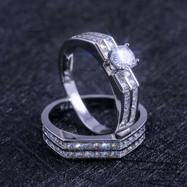 Wish New Silver Jewelry High-end Luxurious Full-Diamond Square Moissanite Couple Women's Wedding Rings