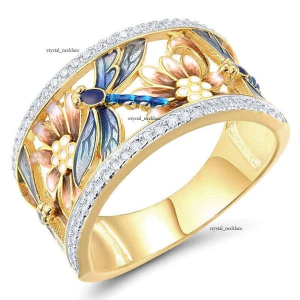 court-style pod for women fresh pastoral lotus and peony design new Chinese-style micro-inlaid ring
