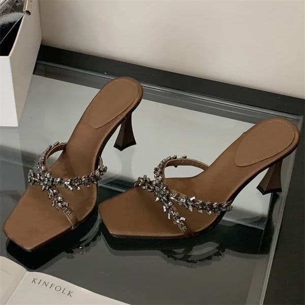 Street Style Fashion Slippers Woman Open Toe Thin High Heels Shoes for Women Slides Exquisite Women Shoes 260318
