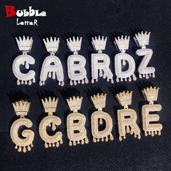 Hip Hop Hip Hop Style 26 English single-letter crown water drop couple pendants for men and women