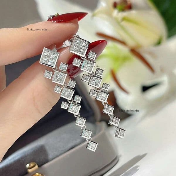 French-style design square patchwork for women ins-style high-end versatile earrings long elegant earrings