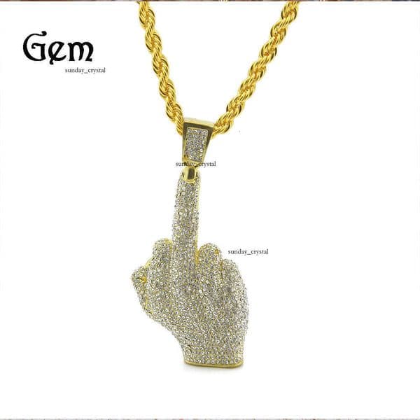 Moissanite Jewelry Hip Hop Full Diamond Finger Pendant Men's Jewelry Shiny Heavy Craft Trendy Brand Necklace Wholesale