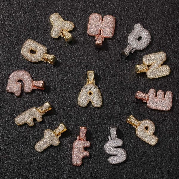 Moissanite Jewelry Hip Hop Silver Inlaid Moissanite 26 English Alphabet Pendants HipHopLetters Single Letter Necklace Trend