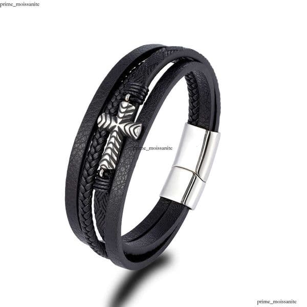 Fashionable cross-pattern multi-layer woven leather bracelet best-selling Luxury Jewelry supply trendy men's accessory