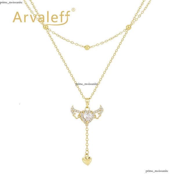 Silver Necklace Layered Wear Series Heart Wings Clavicle Chain 18k Gold Moissanite with Diamonds Wholesale
