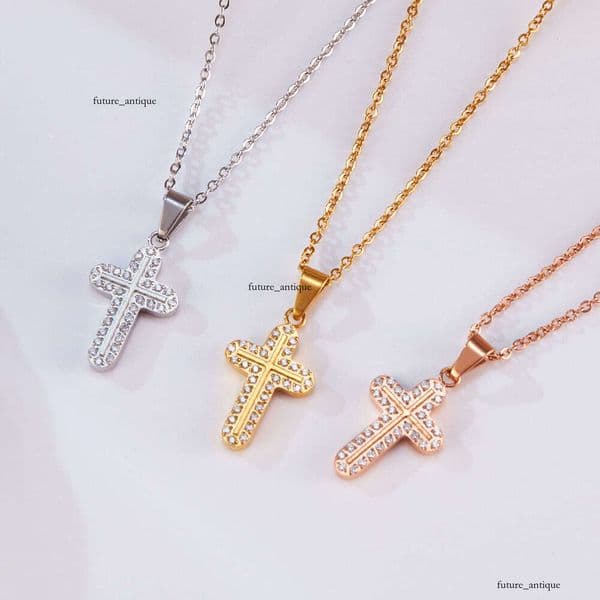 Jewelry Wholesale Simple New Cross Pendant INS Style Inlaid Double Row Moissanite 925 Sterling Silver 18K Gold Necklace