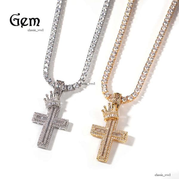 Moissanite Jewelry Full Crown Cross Pendant Necklace for Men Silver Inlaid Moissanite Hip Hop Punk Trendy Personality One Piece Dropshipping