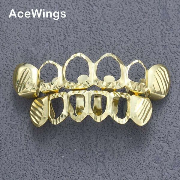 HIPHOP Hip Hop Hollow Cool Performance Props Fake Braces Large Teeth Two-Tone Gold Teeth