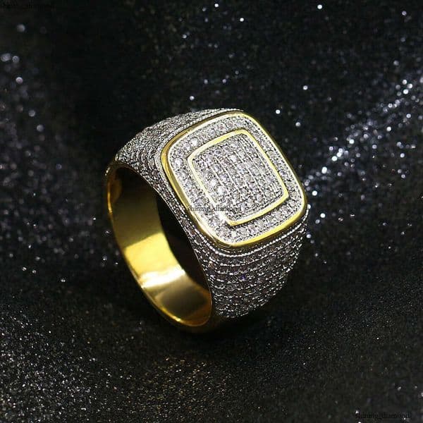 Jewelry Gold-Plated Micro-Inlaid Moissanite Jewelry Personality Hip Hop Men's Size Silver Full Diamond Ring Wholesale