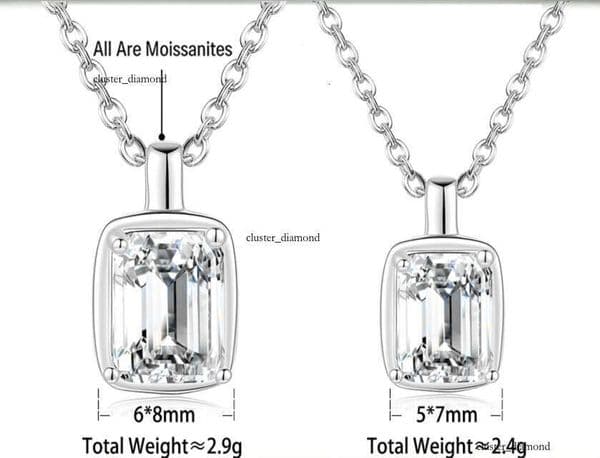 S925 sterling silver moissanite rectangular necklace for women emerald radiant pendant setting fashionable and versatile