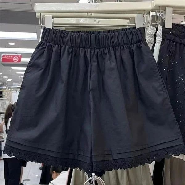White Lace Trim Patchwork Casual Shorts for Womens High Waisted Wide Leg Vacation Beach Pants Loose Thin Bottoms Home 260321