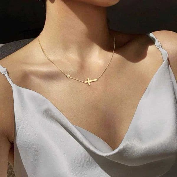 Sideways Cross Necklaces for Wen Girls Jewelry Dainty Gold Color Stainless Steel Simple Choker Collar Fashion Gift for Her X260321