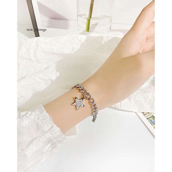 Jewelry INS style 925 Sterling Silver 14K Gold star women niche fashion versatile Moissanite titanium steel bracelet for women