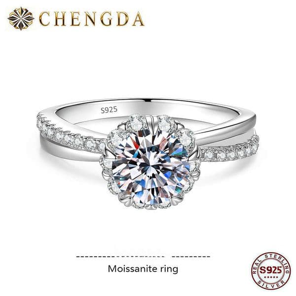 S925 pure plated with pt950 platinum moissanite diamond ring 1 ct women's wedding luxury silver jewelry