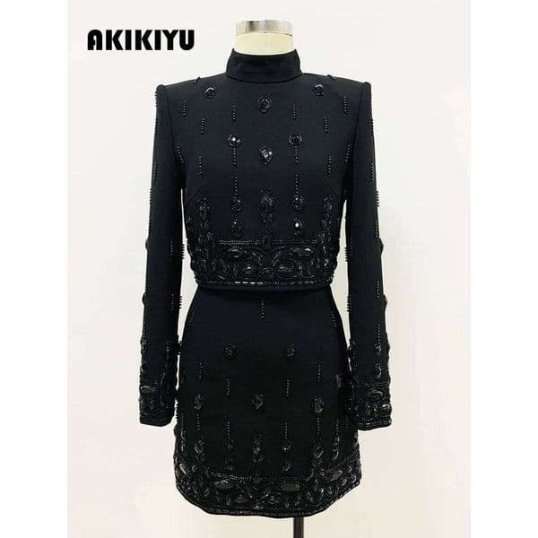 HIGH STREET Newest 2026 S/S Runway Suit Women's Stand Collar Zip Back Cropped Tops Mini Skirt Set 2Pcs AKIKIYU