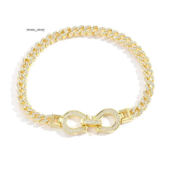 New European and American Horseshoe Buckle Cuban Chain 4mm Micro-Inlaid Zircon Fashion Niche Unisex Bracelet Hip-Hop Accessories
