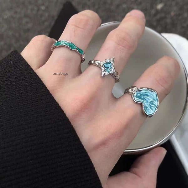 Enamel colored drip-glazed heart ring for women, adjustable, sweet and cool style, fashionable, niche, light luxury, versatile, with a high-end feel