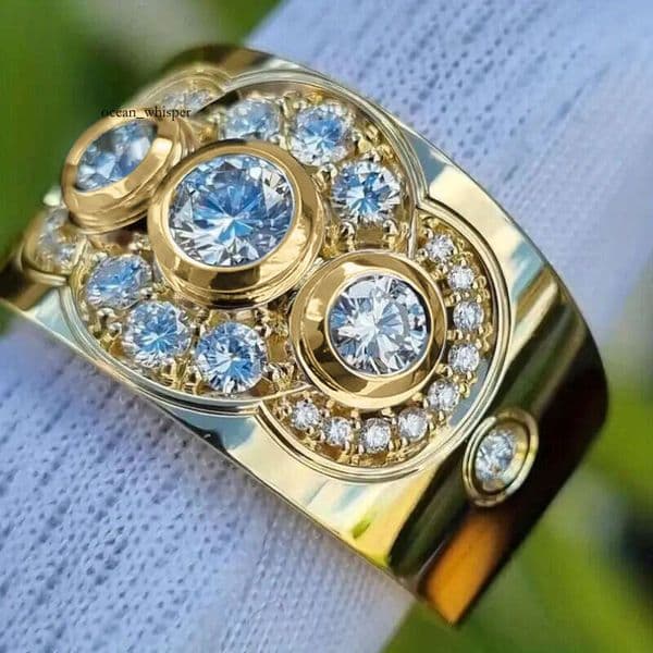Stream Women's Ring Palace-Style High-End Round Jewelry Metal Plated Light Luxury Fashionable Ring