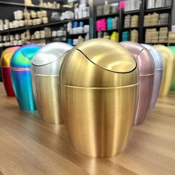 Mini Stainless Steel Trash Can 304 Oval Swing Lid Desktop Waste Bin Small Colorful Garbage Container For Office Bathroom Table 260318