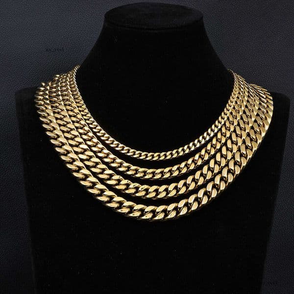 Jewelry Hip-Hop Four-Sided Polished 925 Sterling Silver 14K Gold Cuban Chain Trendy Fashion Jewelry 14k Gold Men's Necklace Wholesale