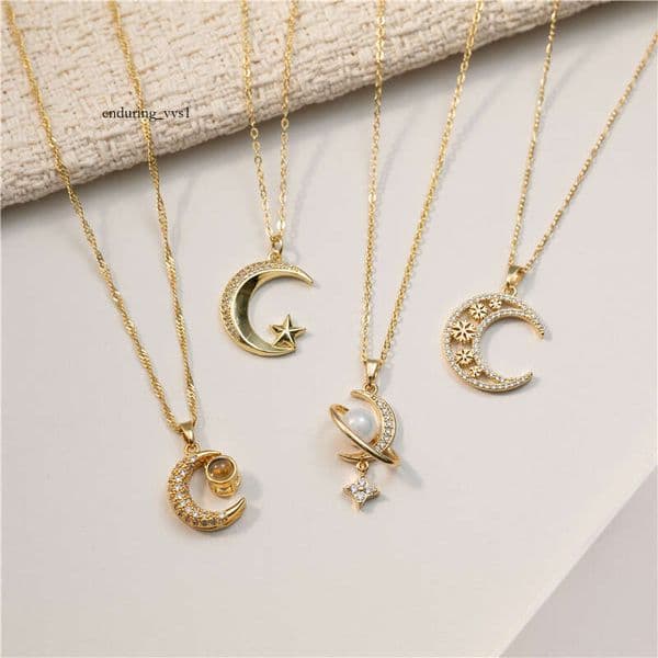 Silver Necklace Moon Series Star Space Clavicle Chain 18k Gold Moissanite with Diamonds Wholesale