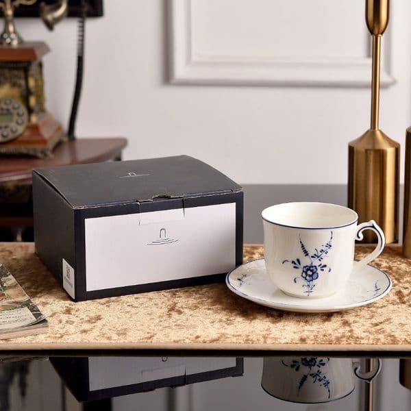 Blue Branch Afternoon Tea Cup Saucer Luxembourg Ceramic Blue and White Coffee Cup Saucer Set Gift Home