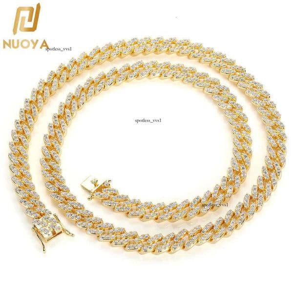 Popular Luxury Jewelry necklaces for men and women 9mm single-row Moissanite Cuban necklace real gold plated hip-hop collarbone chain