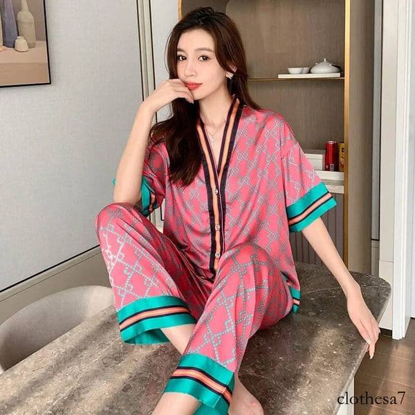 Designer women home wear Sleepwear Women's Clothing Spring Fall Short Sleeve New Thin Home Colorful Loose Comfortable Breathable Casual Soft Simple
