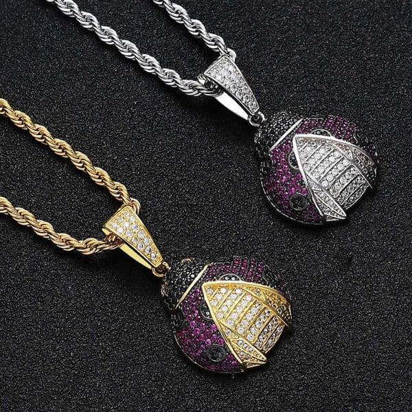 New Luxury Jewelry Fashion Jewelry Hip Hop accessories micro-inlaid Moissanite beetle and ladybug pendants unisex necklaces