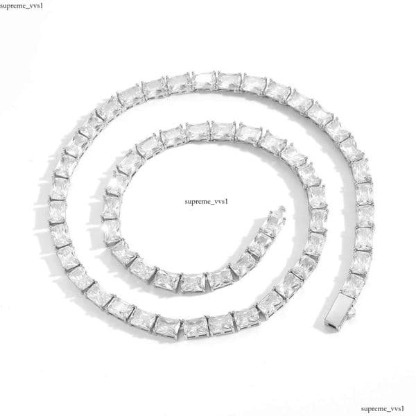 INS European American hip-hop rectangular zircon necklace, personalized and simple tennis chain, street style unisex layered collarbone chain