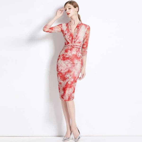 Designer women's elegant and slim fit elastic mesh fabric 2026 autumn new waist tight floral wrap skirt