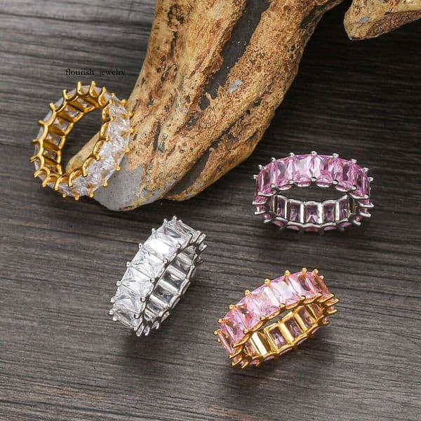Ladder-shaped index finger ring Luxury Jewelry Hip Hop style Silver micro-inlaid Moissaniteium popular model for both men and women rose gold Moissaniteium ring