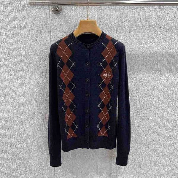 Women's Knits & Tees designer Early Autumn New Style Age-Reducing Color-Block Diamond Pattern Long-Sleeve Cashmere Knit Cardigan for Women 8DCG