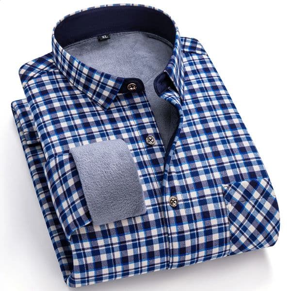 Mens longsleeved shirt with thickened doublesided fleece warm and coldresistant plussize casual winter checkered 260320